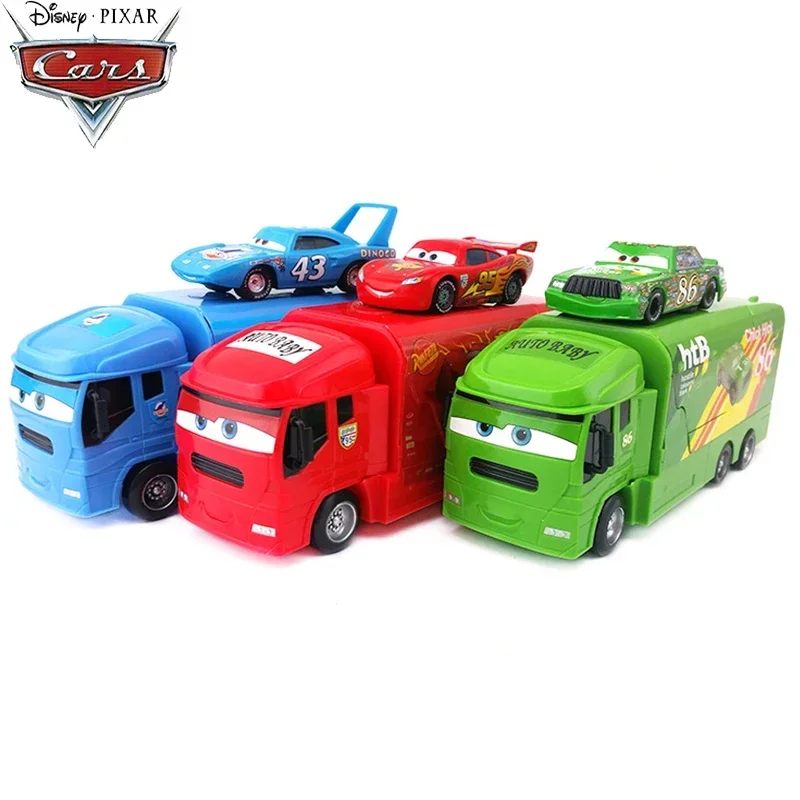 Disney-coche Pixar Cars 3 para niños, coche lanzador, contenedor, Rayo McQueen, Ramirez, Jackson, Chick, Hicks, francés, juguete de Metal