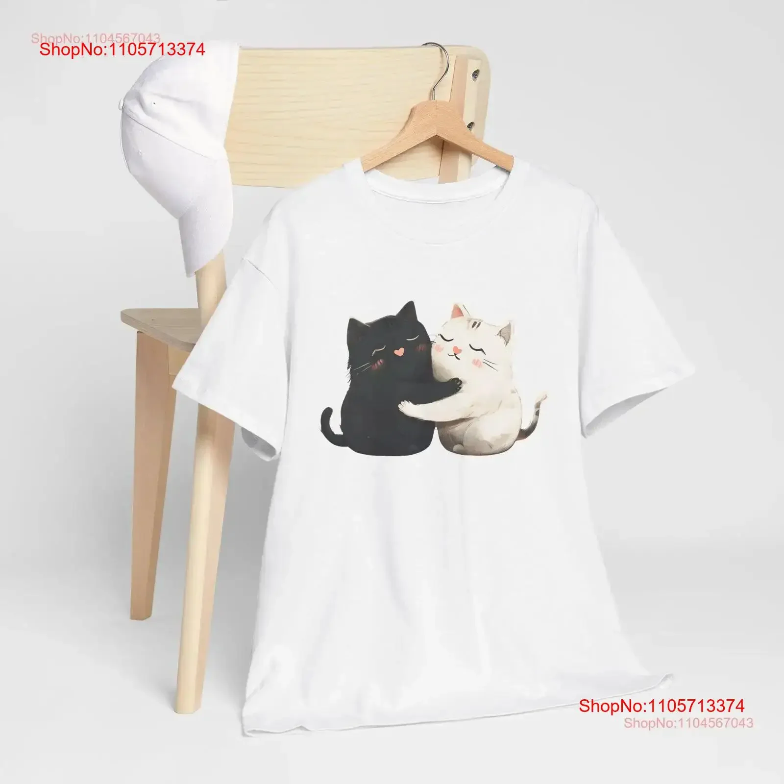 Chubby Cats Hugging With Floating Hearts T Shirt vintage Washed Slightly Top For Everyday Wear graphic Stylish fashion