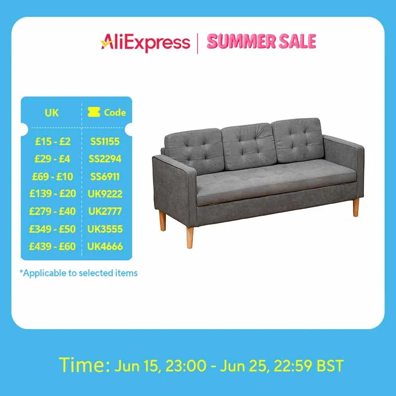 HOMCOM Compact 3 Seater Sofa with Hidden Storage and Rubber Wood Legs Grey