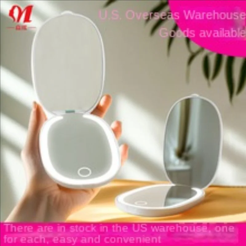 Espelho de maquiagem de bolso recarregável dupla face 3x ampliação led luz de vaidade com steplessdimming portátil dobrando espelho cosmético