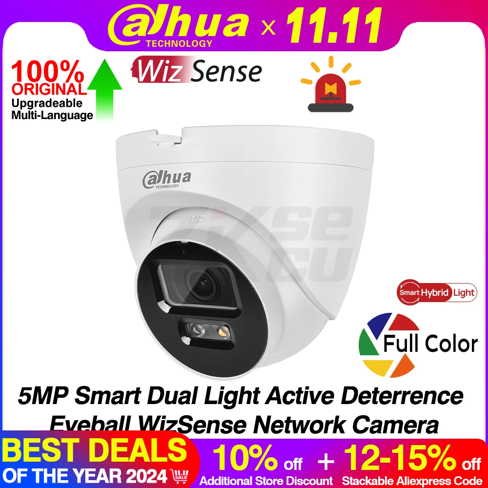 Dahua Original IPC-HDW2549T-S-PV 5MP Full Color Smart Dual Light Active Deterrence WizSense Network POE IP Camera 2-Way Audio SD