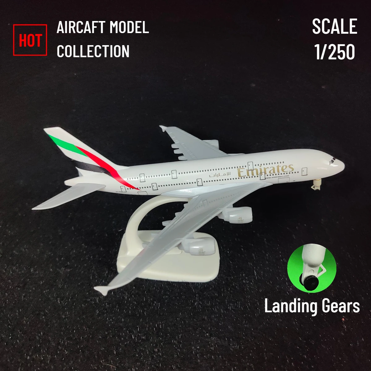 Scale 1:250 Metal Aircraft Model Replica, Emirates Airlines A380 Airplane Aviation Miniature Art Collection Kid Boy Toy