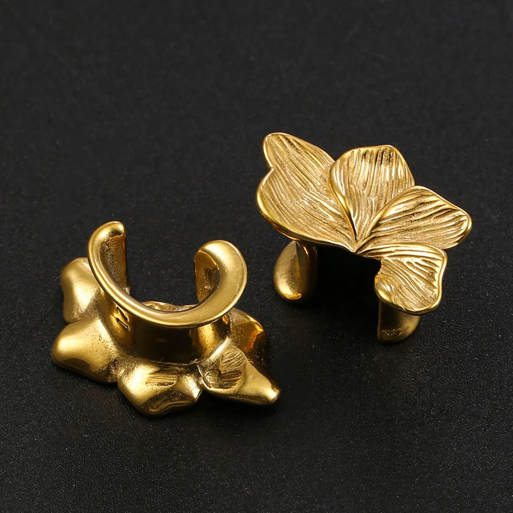 Giga 2er-Set Edelstahl Unregelmäßige Blumen-Ohrstulpen Tunnel Plugs Gauges Stretcher Expander Körperpiercing Schmuck Ohrringe – Detail 6