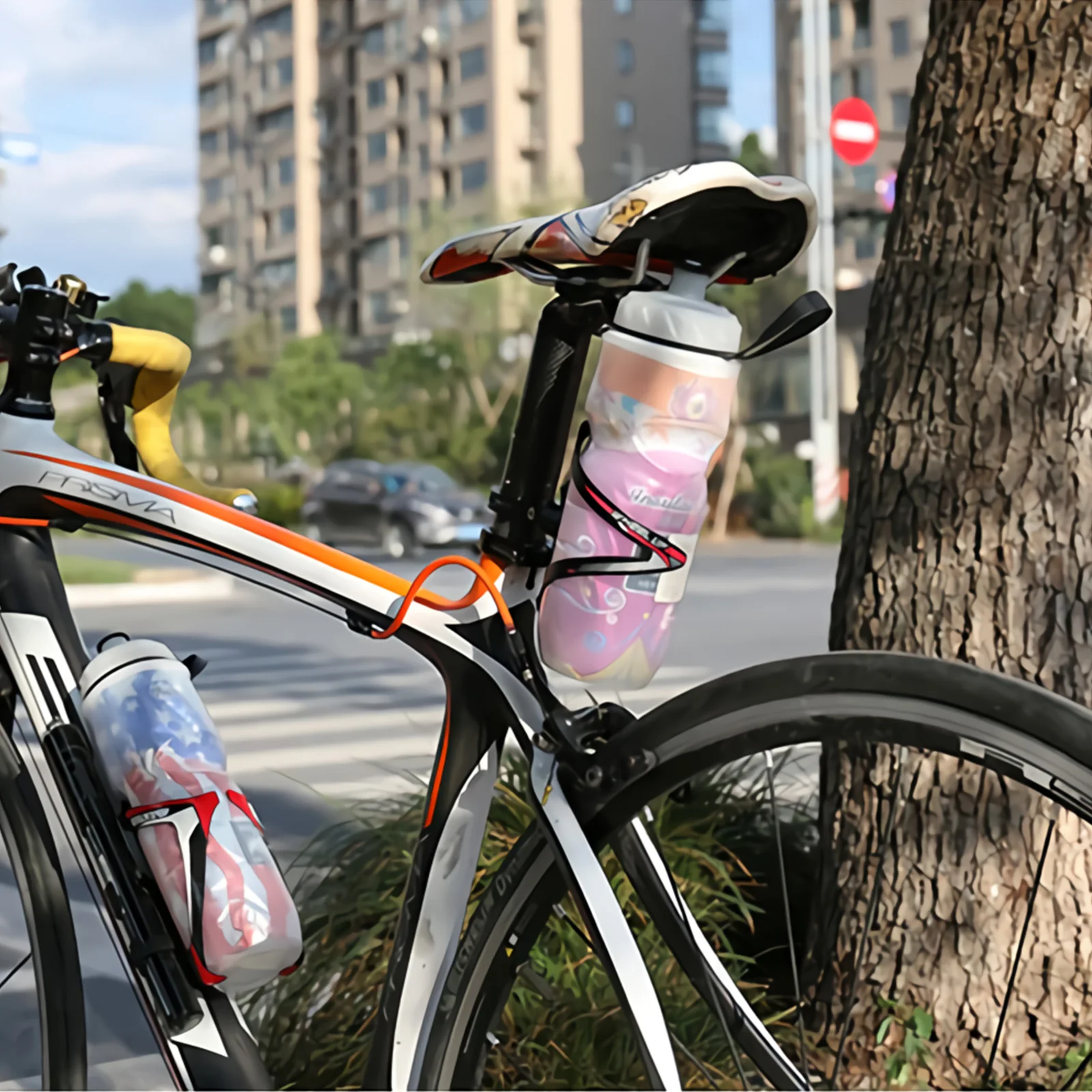 

1Pcs Bike Bottle Holder Adapter 360 Degree Adjustable Rack for Handlebar No Removal Required Quick Detach Locking Screw Cycling