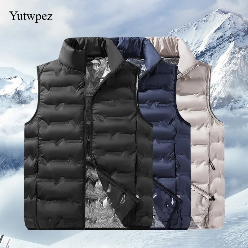Men Windproof Sleeveless Gilet Winter Graphene Down Cotton Thickened Warm Casual Vest for Hiking Camping Skiing Outdoor Sports