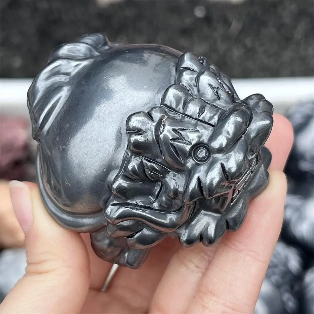 Natural Quartz Terahertz Pixiu Carving Reiki Healing Fengshui Stone Decorative Animal for Home Holiday Crafts & Gift