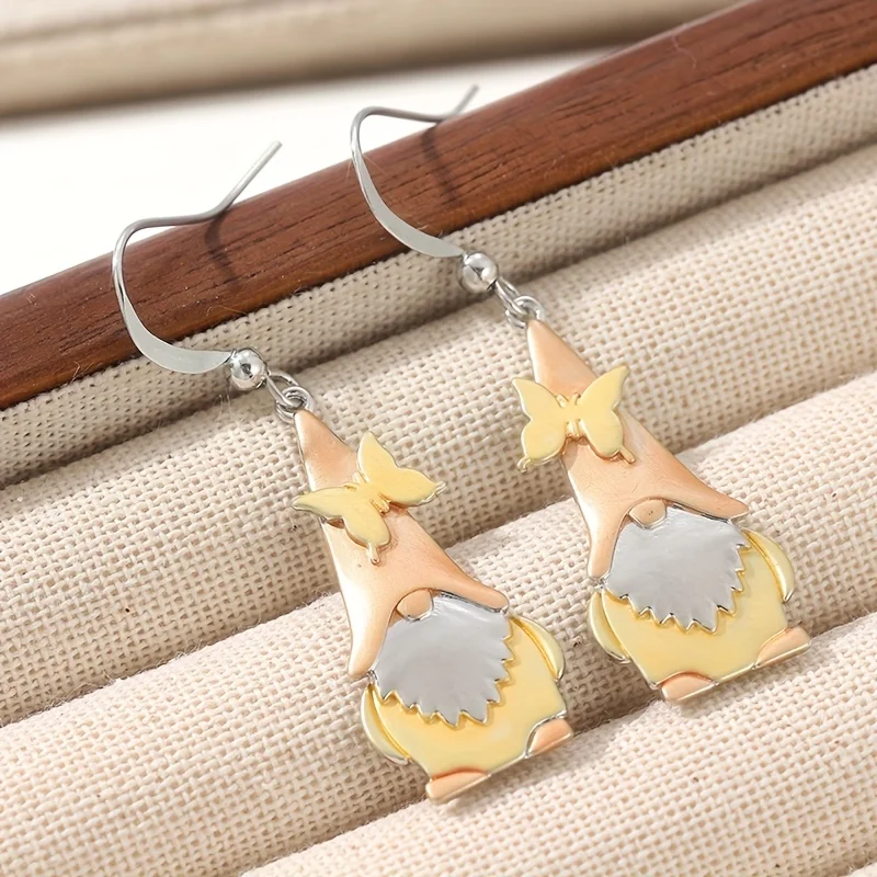 Personalized Punk Style Gold Color Butterfly Earrings with A Hooded Elderly Style Suitable As An Anniversary Gift for Mothers