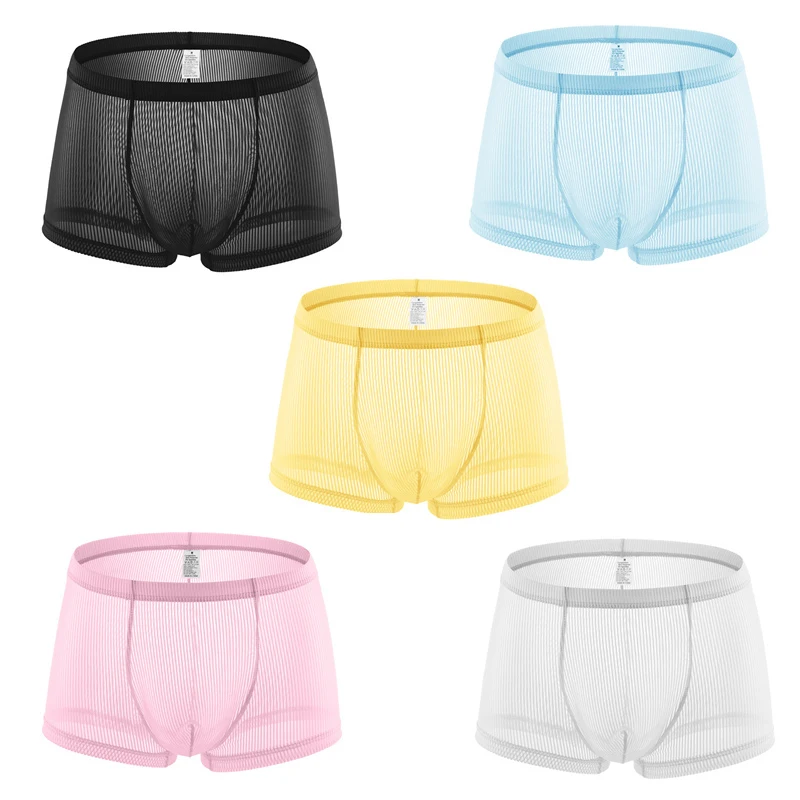 

5PCS Men Panties Mens Transparent Mesh Underwear Solid Color Ultra-thin Breathable Boxer Shorts for Male Underpants Boxershorts