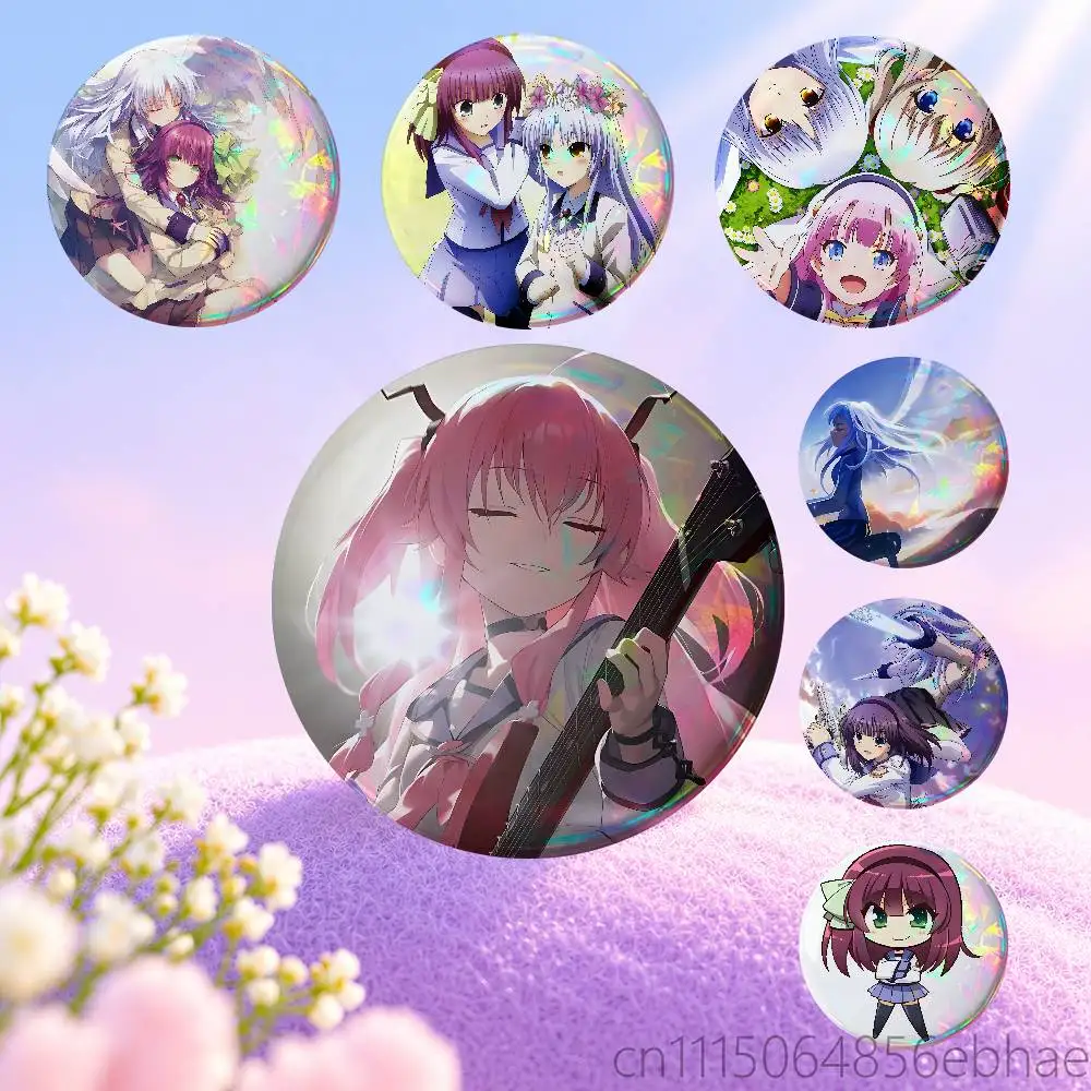 FOR Angel Beats Yuri Round Exquisite Laser Badge Brooches Creative Pins For Clothes Hat Backpack Gift Accessories