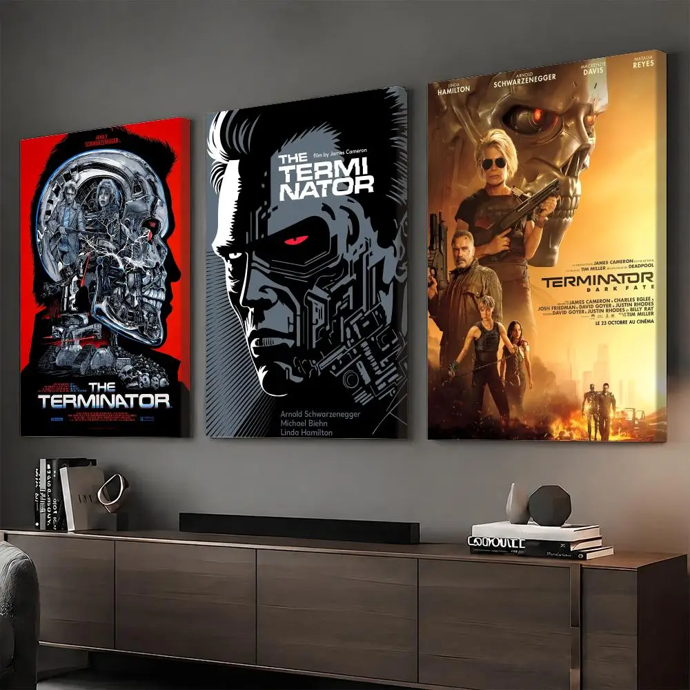The T-Terminator Classic Movie Painting Calligraphy HD Canvas Print Poster Wall Art | Optional Frame | Modern Hallway Decor
