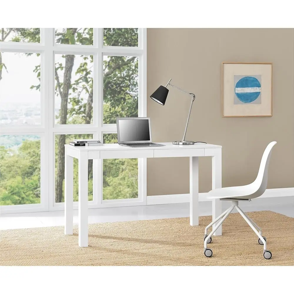 Mesa grande para computador Parsons com 2 gavetas, branca