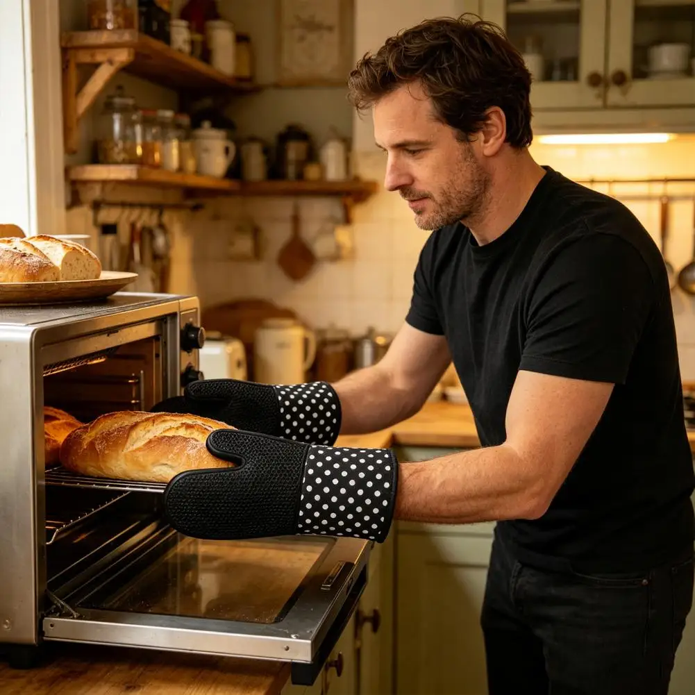 

Pre-shaped Ergonomic Oven Gloves Insulated Oven Gloves 2pcs Non-slip Silicone Oven Gloves Heat Resistant Microwave Mitts Heavy