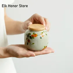 Pure Hand-painted Persimmon Ceramic Tea Caddy Leaf Jar Sealed Moisture-proof Mini Storage Portable Small Tea Box Organizer Tank