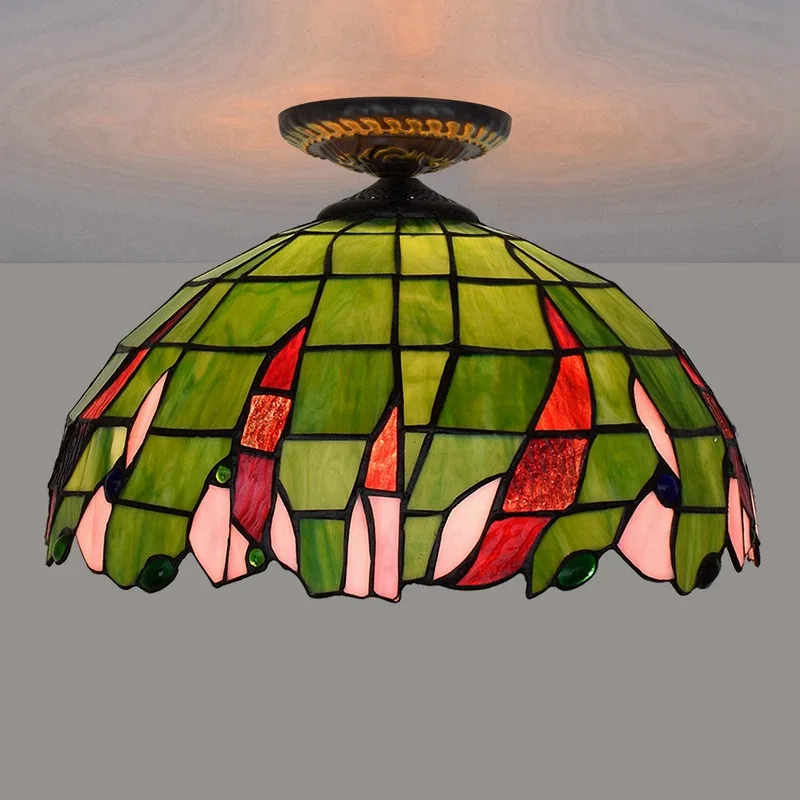 

Tiffany Lamp Hotel Living Room Pastoral Green Stained Glass Resin Retro Home Decoration Table Lamp