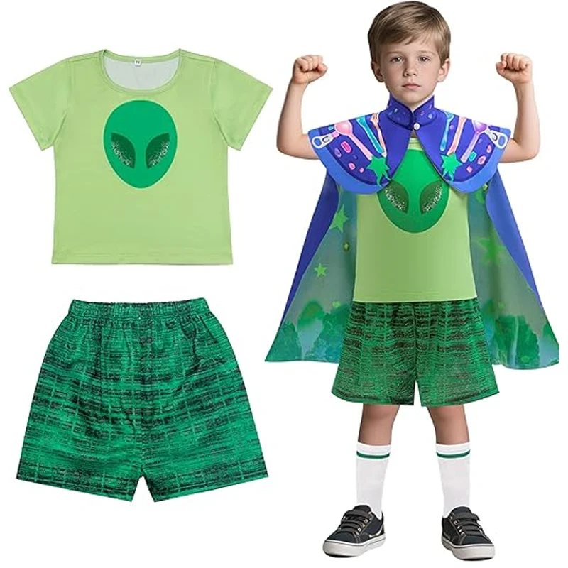 Alien elio cosplay traje para meninos aventura vestir-se roupa camiseta + shorts + capa para crianças halloween festa de aniversário disfarce