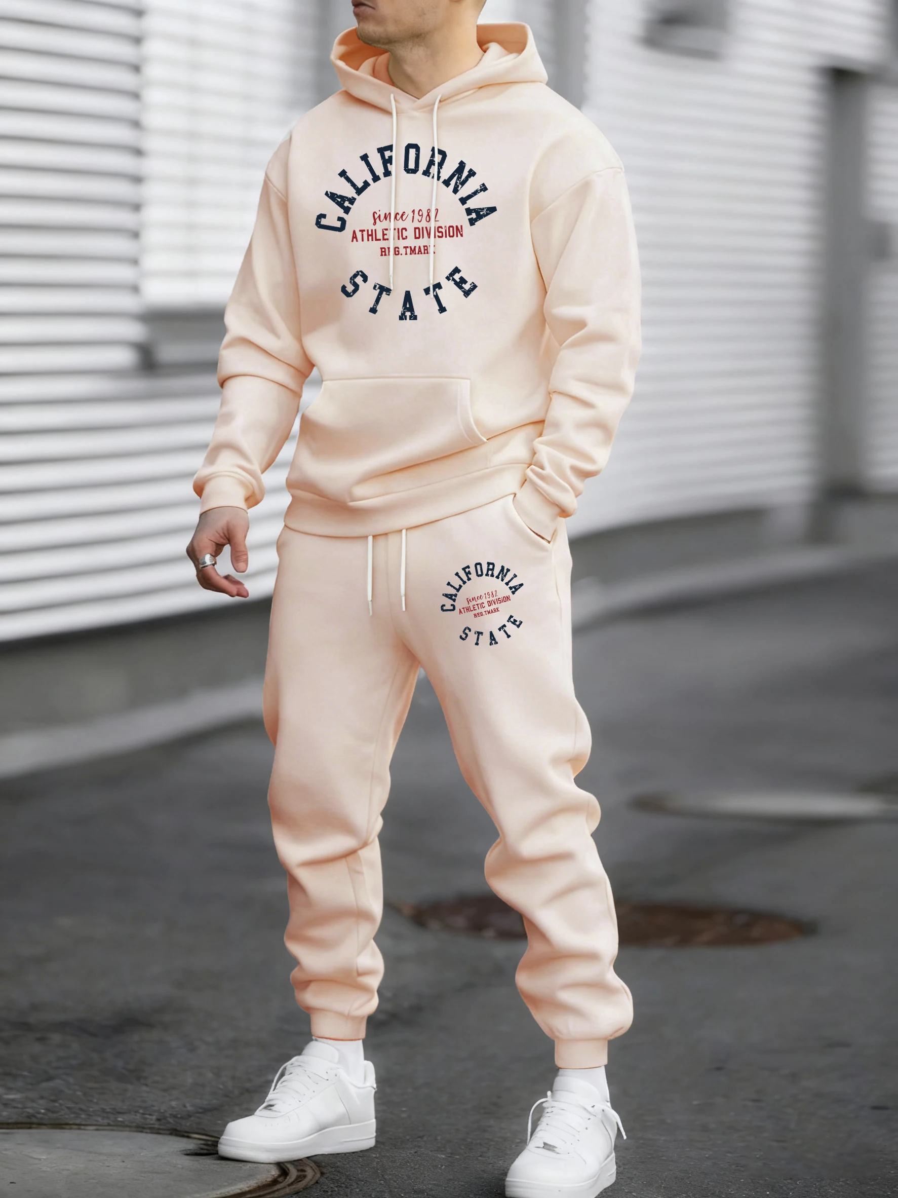 

Usa California State Prints Sweatshirt Men Basics Fleece Sport Suits Casual Autumn All-Match Psnts Unisex Loose Pocket Hoodies