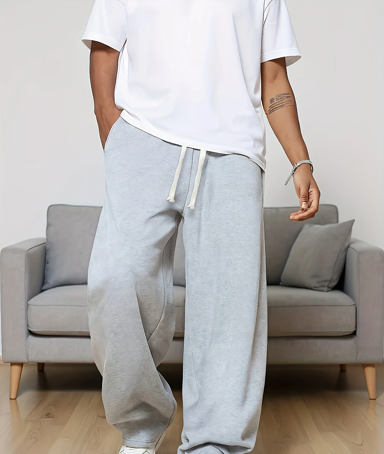 

Новые мужские однотонные повседневные спортивные брюки с широкими штанинами и завязками на талии, подходящие для всех сезонов и универсальные для мужчин и женщин.