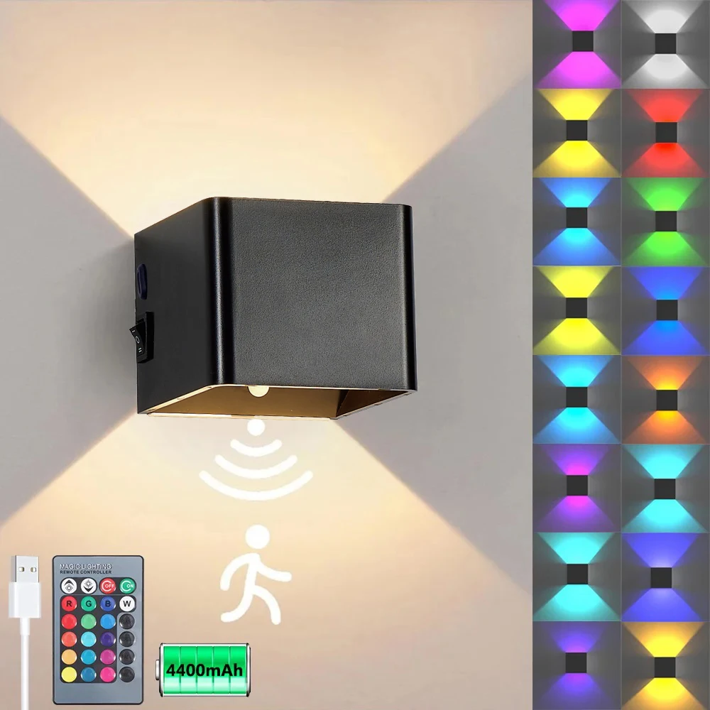

Hagood 4400MAH RGBCW USB Rechargeable up Down Wall Light Indoor Motion Sensor Wall Light Modern Aluminium Bedroom Wandlamp