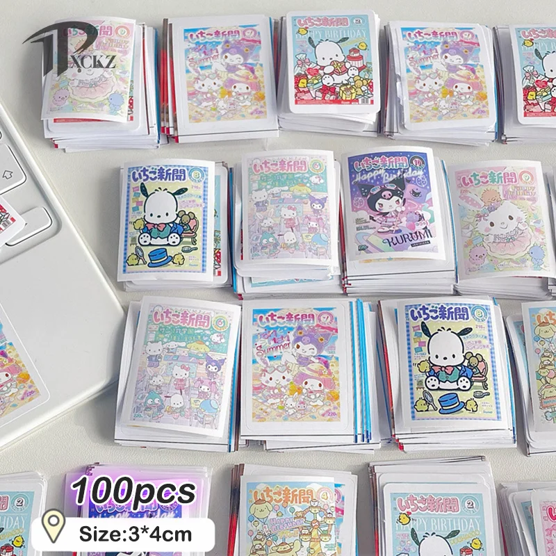 100PCS Cinnamoroll Hello Kitty Kuromi My Melody Pompompurin Pochacco Cartoon Poster Stickers Anime Toys For Girls Birthday Gift