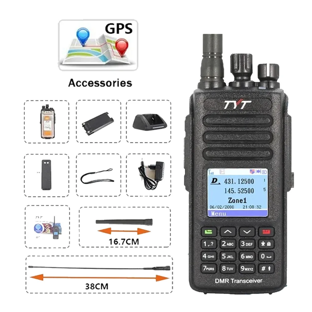 10W Walkie Talkie TYT MD-UV390 PLUS Aes256 Radio GPS IP67 Batterie Optionales wasserdichtes VHF/UHF Dual Band Digital Walkie Talkie