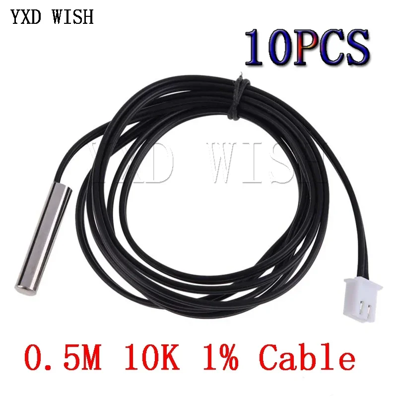 10 Uds 0,5 M Sensor de temperatura termistor NTC Cable de sonda impermeable 10K 1% 3950 para Cable W1209 W1401 sensores termistor NTC