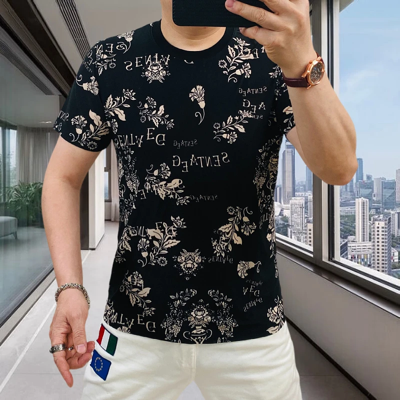 Trendy Digital Print T Shirt For Men Short Sleeve Polyester Blend Summer Quality Cool Feeling European Style Camisetas De Hombre