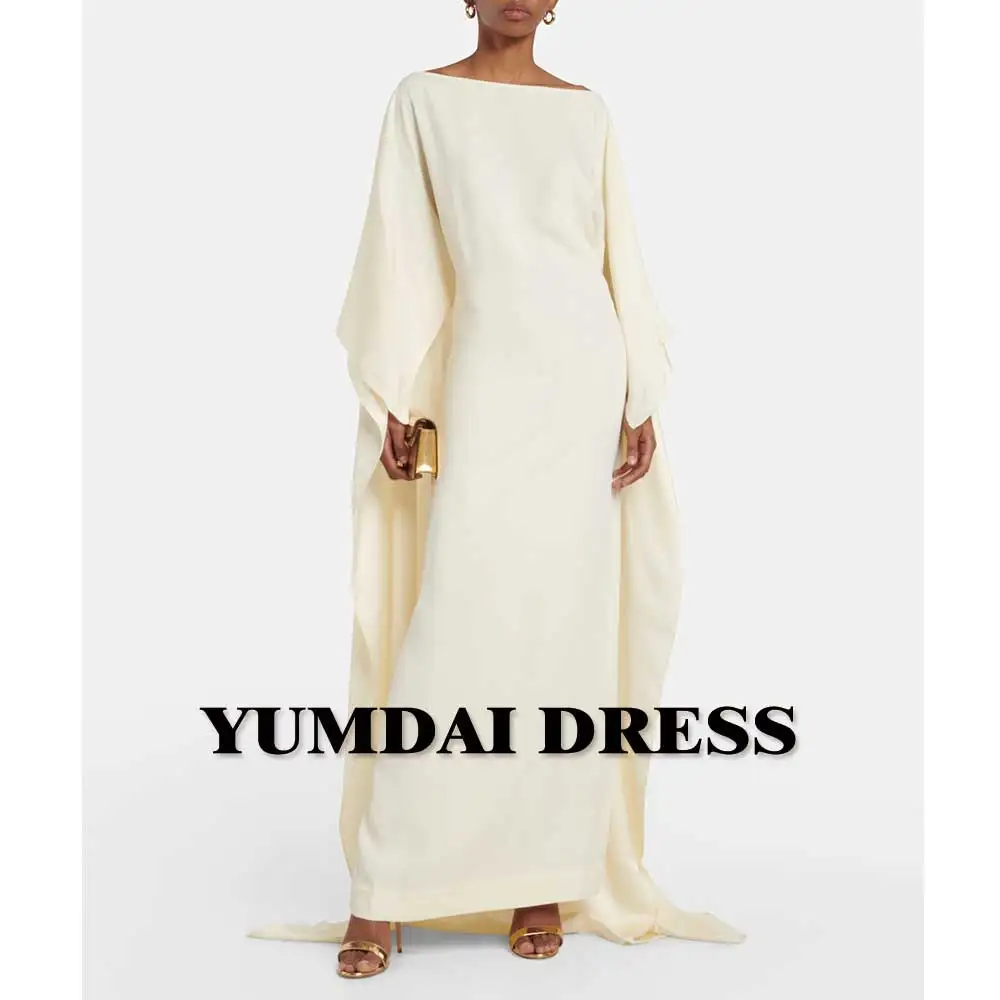 YUMDI Beige Crepe Long Sleeve Blouse Evening Gown Special Occasion Saudi Arabia Formal Wear 2024 Bridal Wedding Party Guest Gown