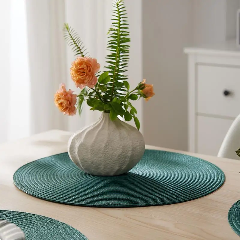 4/6/8Pcs Nordic Style Imitation Cotton Yarn Placemat Round Woven Coaster Insulation Dish Mat Household Anti-scald Mat
