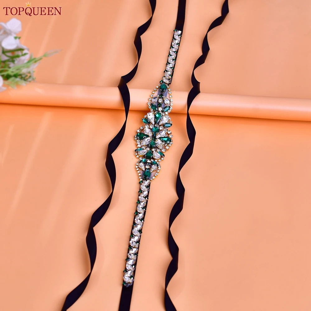 TOPQUEEN اليد مخيط حزام ثوب الزفاف الأزرق الداكن حجر زين المرأة الشريط حزام وصيفه الشرف وشاح هدية عيد مجوهرات S489