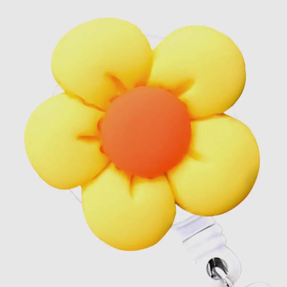 Retractable Badge Holder 3 Pack Colorful Flower ID Card Reel Keychain for Nurses Teachers Office Staff