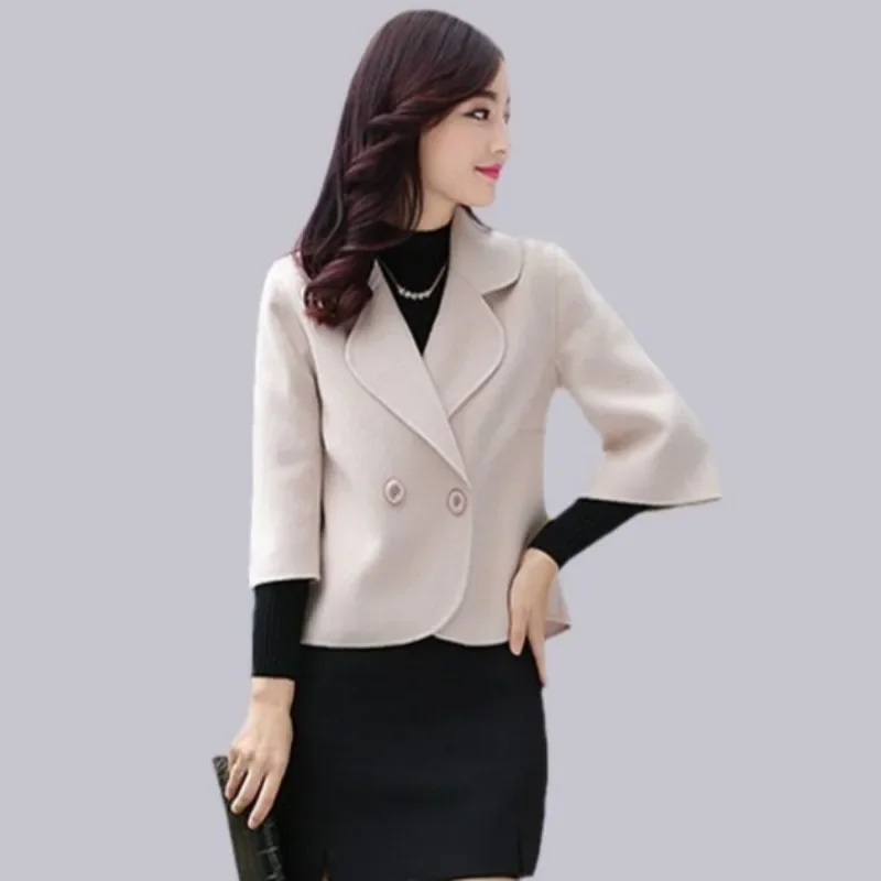 Blazer corto nuevo en mitad para mujer, abrigo de lana y mezclas, manga larga, mediano, moda 20224, chaquetas para mujer de alta calidad individual