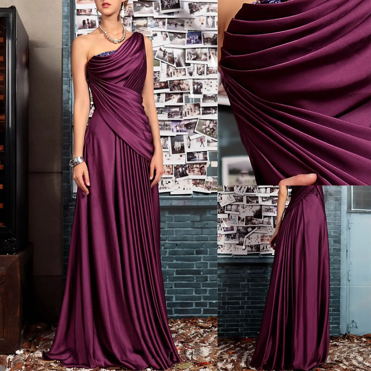 

Vintage Sheath Gown Prom Dresses Pleat Satin One-Shoulder Strapless Celebrity Party Evening Dresses Plus Size Custom Size Color