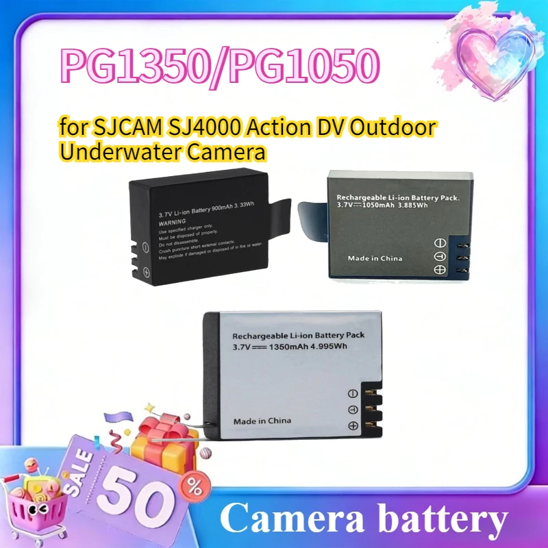 

2 шт. литий-ионных аккумуляторов PG1350/PG1050 3,7 В 900 мАч для экшн-камеры SJCAM SJ4000 для использования на улице и под водой