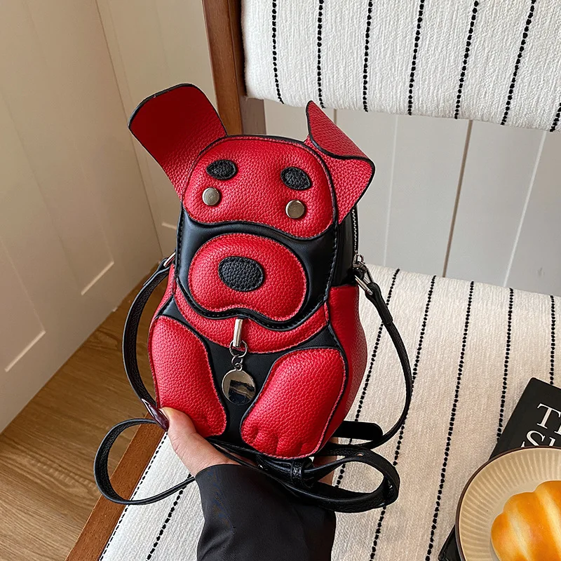Creative Cute Dog Shape Single Shoulder Bag Hard PU Leather College Style Crossbody Handbag with Phone Pocket And Zipper