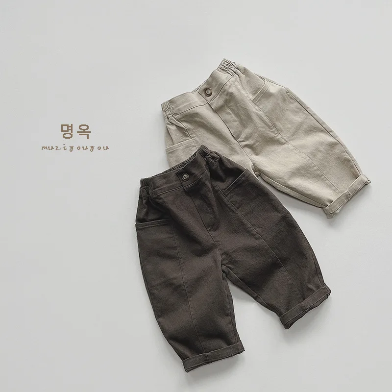 

HZMY-Children's Pants2024Spring New Boys and Girls Simple All-Matching Western Style Trendy Child Casual Pants Trendy Child