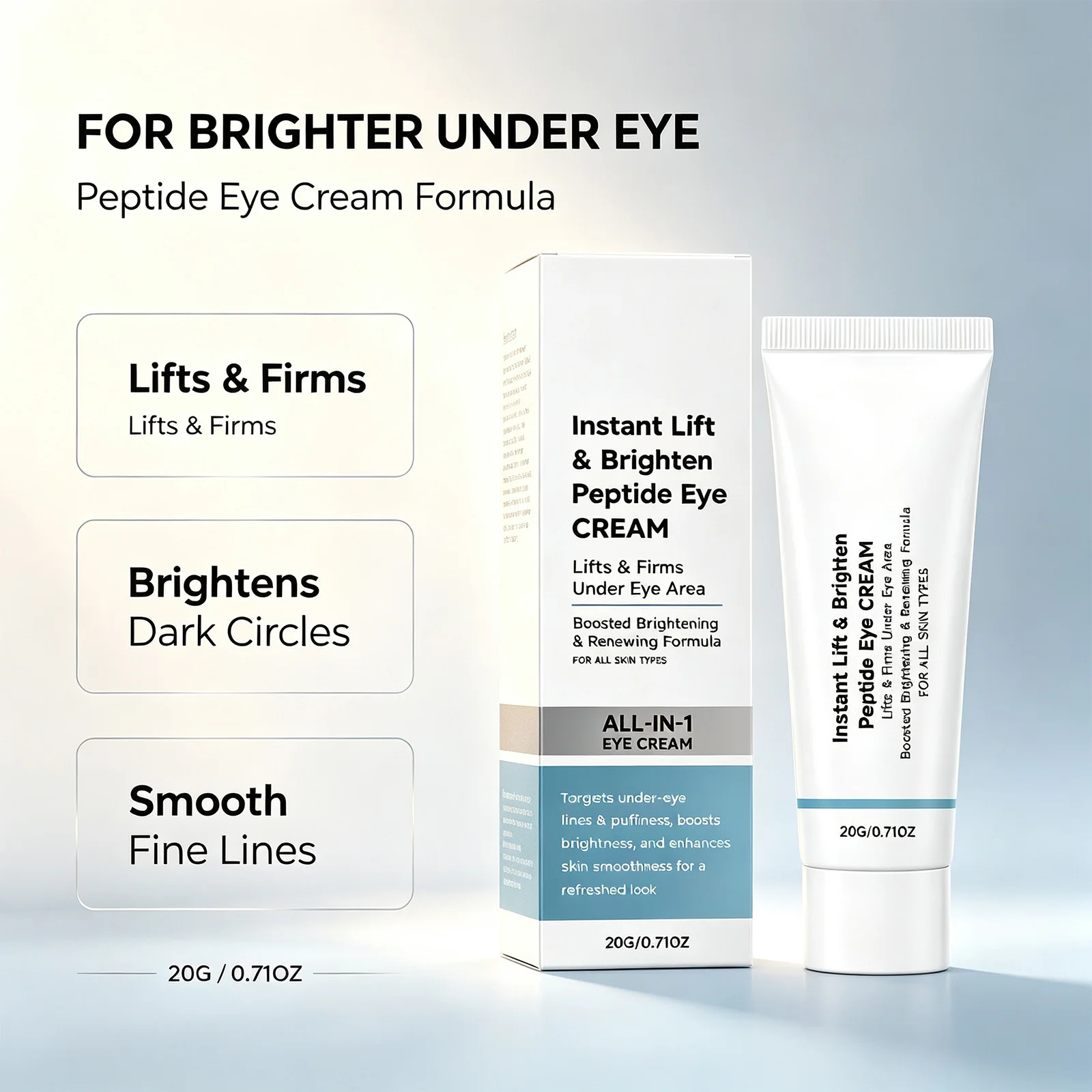 Eye Tightener Cream Peptide  Instant Brighten Firming Hydrating Fine Lines Eye Bag Care Primer for Delicate Skin Use Daily 20g