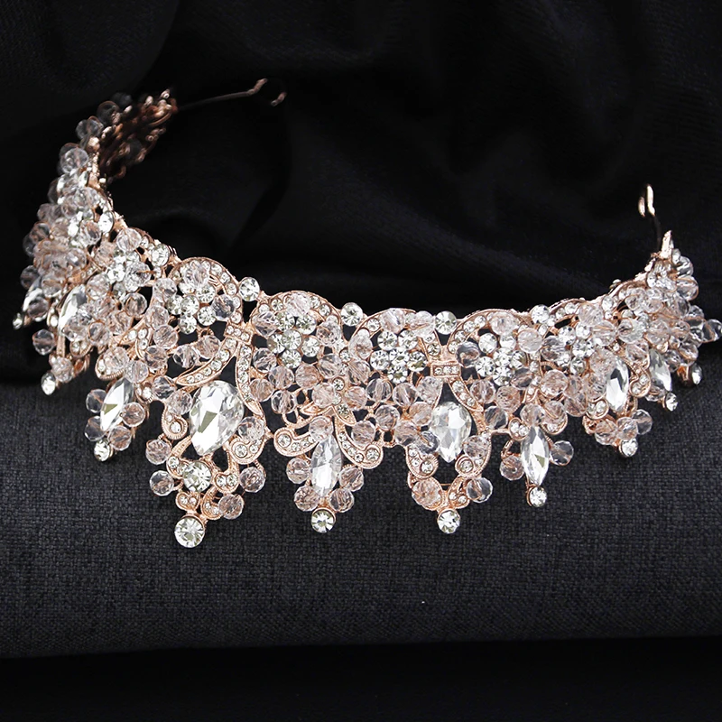 Luxury Rose Golden Colors Tiaras and Crowns Wedding Hair Jewelry Pageant Crown Bridal Tiara for Party Birthday Pageant