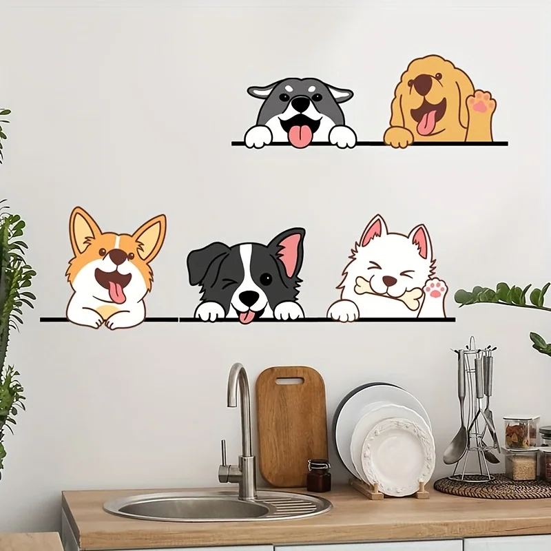 1pc Cartoon Cute Dog Peeking Wall & Window Decal,Self-Adhesive Sticker,Suitable for Kitchen, Bedroom, LivingRoom, Doors, Windows