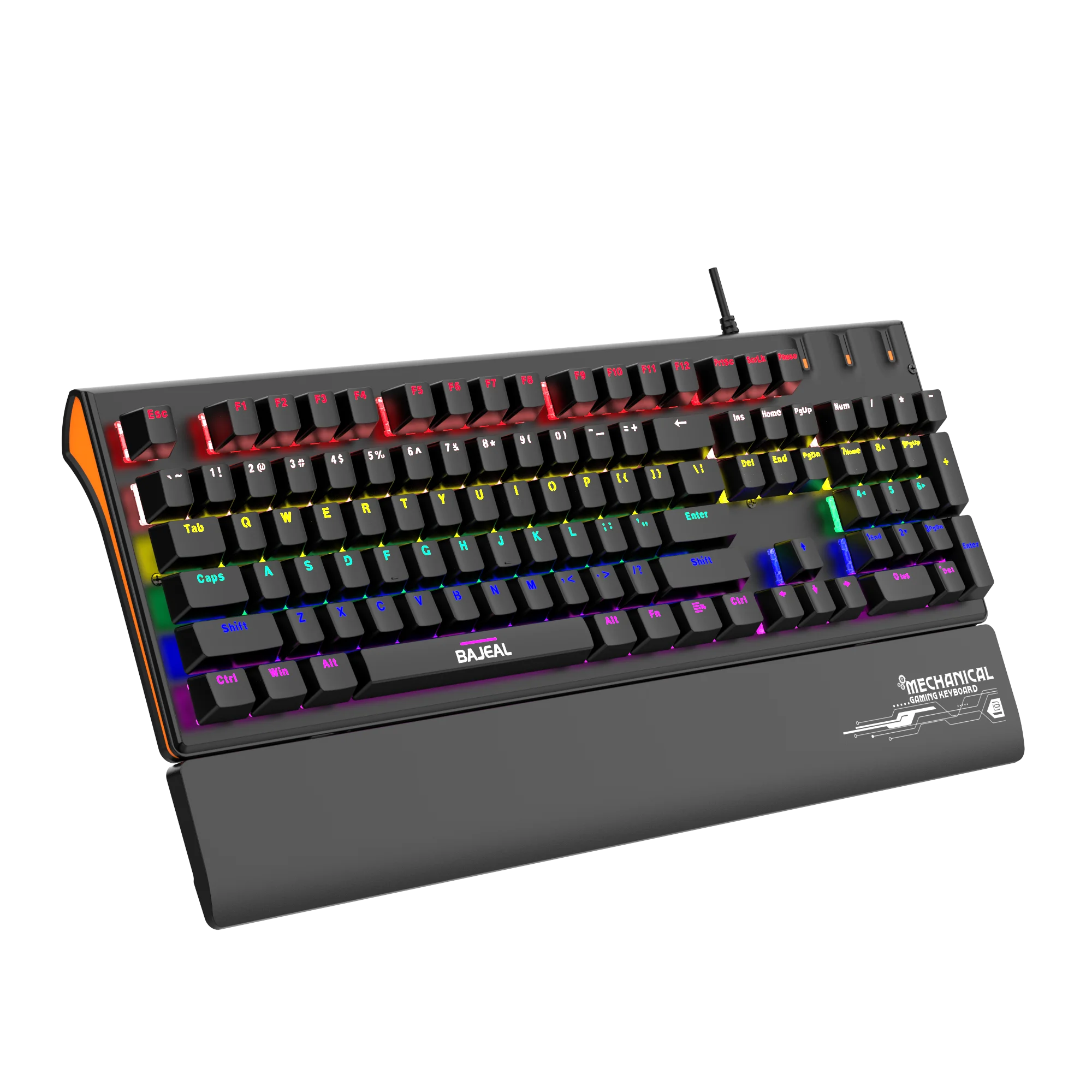 Baji k600 com fio brilhante verdadeiro mecânico azul interruptor gaming esports mesa computador universal com descanso de mão teclado para jogos
