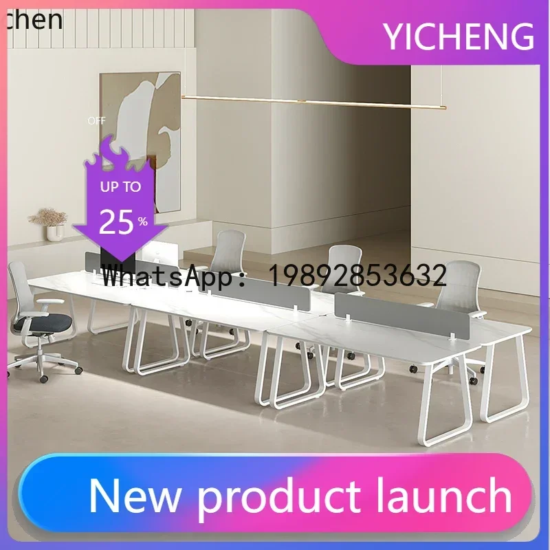 

A2-26 Rock Slab Office Desk and Chair Set for Staff, Simple Modern Face-to-Face Double Seat Partition Screen Employee Desk