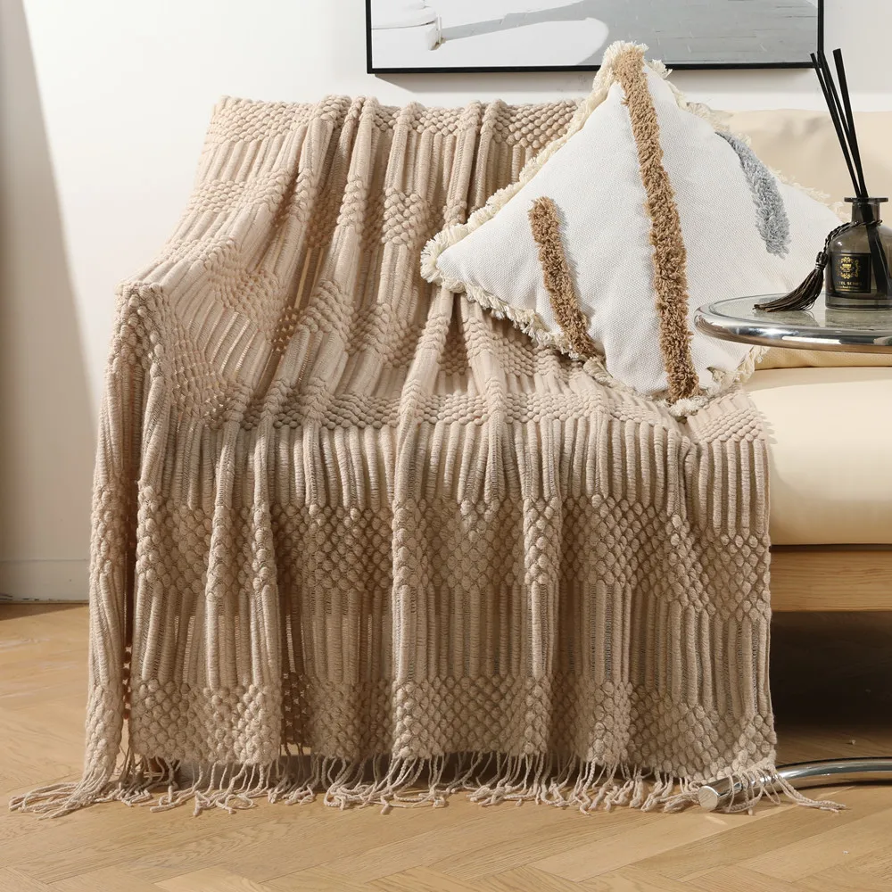 

Scandinavian Sofa Blanket Hotel Bed End Towel Bean Bean Blanket Tassel Shawl Blanket Cover Blanket B&B Thin Blankets for Beds