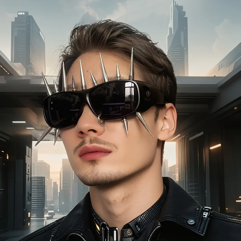

New 2026 Cyberpunk Spiked Sunglasses Men and Women Y2K Fashion Rivet Punk Sun Glasses Hip Hop Gothic Streetwear Outdoor Eyewear
