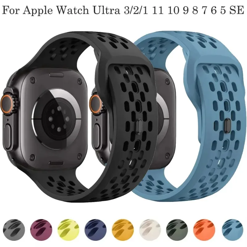 Silikonarmband für Apple Watch Ultra 3-2-1 49mm 11 10 9 8 7 6 SE Sport Atmungsaktives Armband iWatch 42mm 46mm 45mm 41mm 44mm 40mm