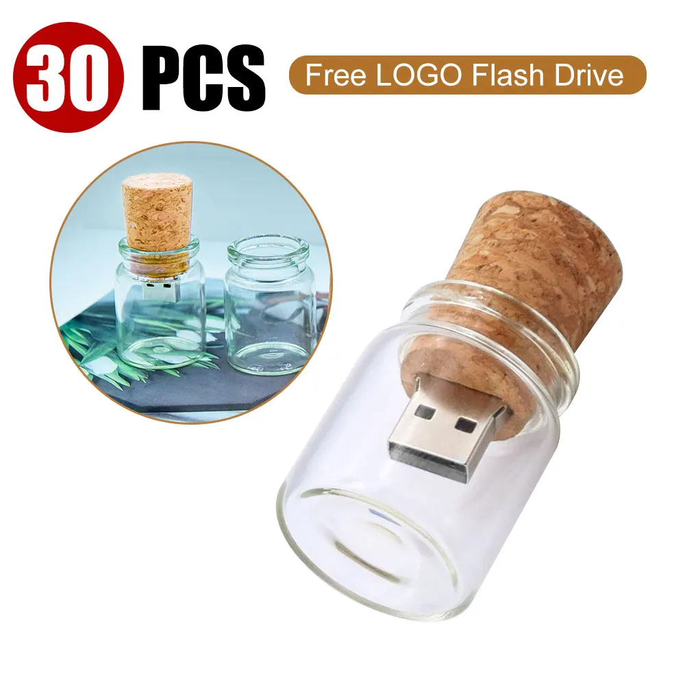 

30pcs free logo USB 2.0 Glass drift bottle with Cork USB Flash Drive USB glass bottle pendrive 4G 8GB 16GB 32GB 64G wedding gift