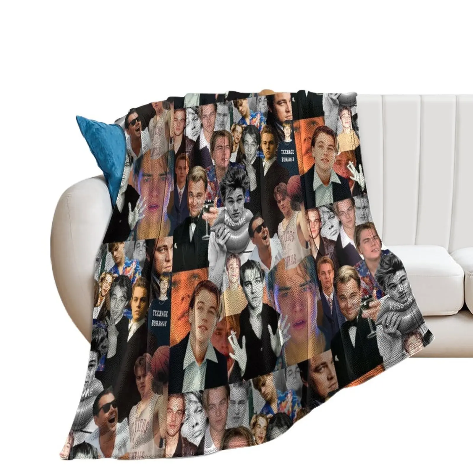 Leonardo Dicaprio Collage Throw Blanket Custom warm winter Flannel Fabric Blankets