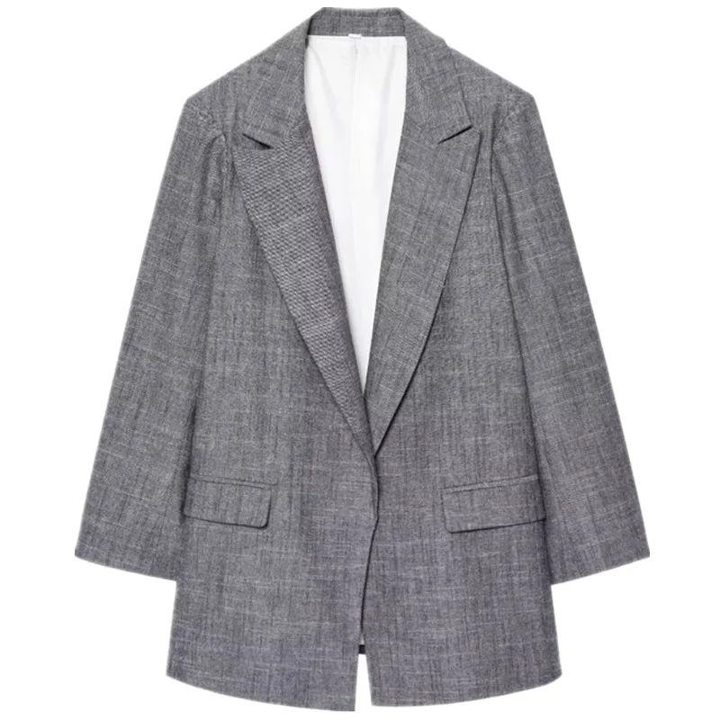 سترة نسائية بسيطة لربيع 2025 بياقة ملفوفة وأكمام طويلة للعمل، تصميم جديد بطول عادي وأنيق متعدد الاستخدامات