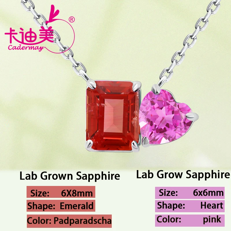 CADERMAY Lab Grown Ruby Rose Pink S925 Sterling Silver Chain Necklace For Women Jewelry Wedding Anniversary Gifts