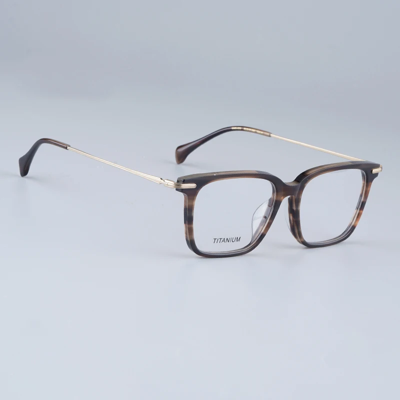 

Japanese Style Square Acetate Eyeglasses Frame Pure Titanium Handmade Extra-light Fashion Tortoise Stripes Business Glasses