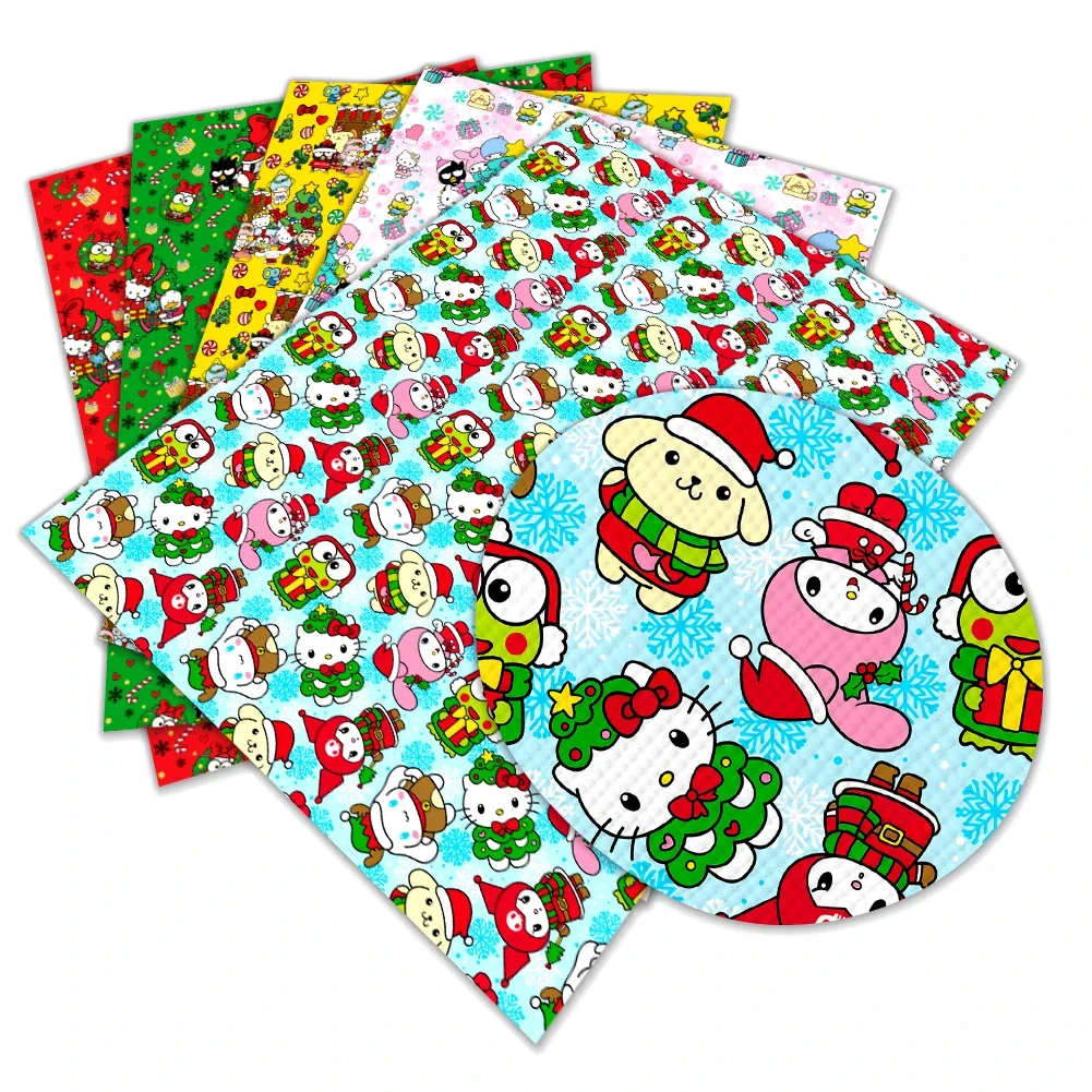 Christmas Sanrio Characters Hello Kitty Printed Faux Leather Sheets Vinyl Sheets DIY Earring Hair Bow Crafts Leather 12*8