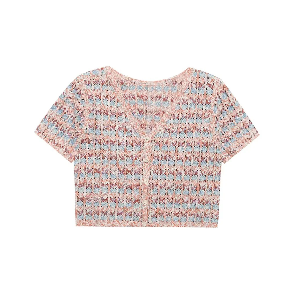 

Новый женский повседневный и удобный однобортный кардиган с v-образным вырезом и короткими рукавами, темпераментный универсальный вязаный кардиган